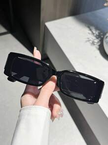 1 Pair Unisex Black Rectangular Minimalist Sunglasses, Suitable For Party, Travel, Music Festival, Sports, Driving, Holiday Outfit, Beach, Outing, Summer Accessories, Vacation, Family Outing, UV Protection, Golf, Hiking, Elegant Style, Street Fashion Accessory, Sports, Outdoor Activities, Street Style, Fishing, Outdoor Activities, Vacation, Sun Protection