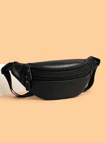 High Quality Plain Color Leather Waist Bag, Soft Sling Bag With Large Capacity For Men, Suitable For Cycling, Hiking, Business, Commuting 2000s Style Streetwear