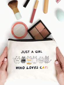 1 件女士猫咪化妆包，可爱猫咪主题女孩礼物，小型猫咪爱好者旅行化妆包，青少年女儿姐妹拉链袋，有趣的猫咪物品生日圣诞节装饰旅行必需品假期暑假返校学校用品包学校旅行包女士化妆包旅行用品 - 米色 - 查看 4