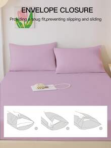 HONEYMOON 3/4件套純色床上用品套裝（3件套 = 1件床笠 + 1件床單 + 1件枕套，4件套 = 1件床笠 + 1件床單 + 2件枕套）100%聚酯纖維面料，Ins風格，適用於9-12英吋深口袋，防縮水，可機洗，適用於各種尺寸，四季通用，居家與學校宿舍使用，開學必備，Oeko-Tex認證，紫色 - 紫丁香色 - 查看 7