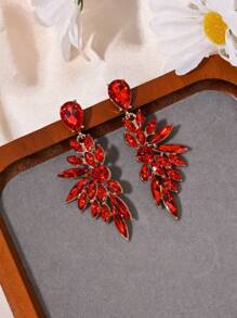 1pair Luxury Sparkly Wing Shaped Drop Earrings For Women, Elegant Hollowed Leaf Design, Suitable For Party
