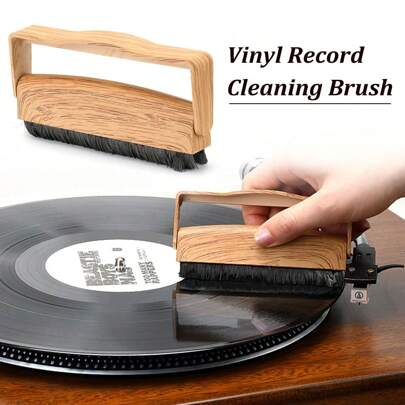 Wood-Tone Record Cleaner Brush - Vinyl Cleaner Record Brush - Carbon Fiber Anti-Static Vinyl Brush - Record Player Accessories