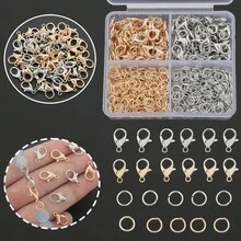 300 件 DIY 珠宝扣连接器套装，包含 100 个合金龙虾扣和 200 个跳环。适用于制作配饰、项链链环、手链脚链环、耳环圈、吊坠扣、包链连接器和其他 DIY 手工组件