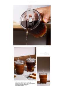 1pc Summer Fashion Striped Glass Water Cup, Reusable Beverage Glass With/Without Lid, Thickened Glass Suitable For Iced Coffee, Smoothie, Cocktail And Juice, Elegant And Durable Drinkware