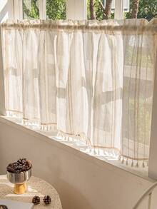 1 件日式亚麻色竖条纹窗帘，复古美式风格门口隔断帘