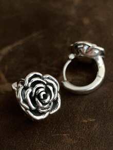 1 对女士复古玫瑰圈形耳环，时尚优雅花朵耳环，女士派对配饰