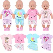16-18 Inch Baby Doll Pajamas Home Wear Short Sleeve Shorts Set Holiday Gift Children's Birthday Gift Suitable For Children Over 3 Years Old - 彩色 - 查看 11