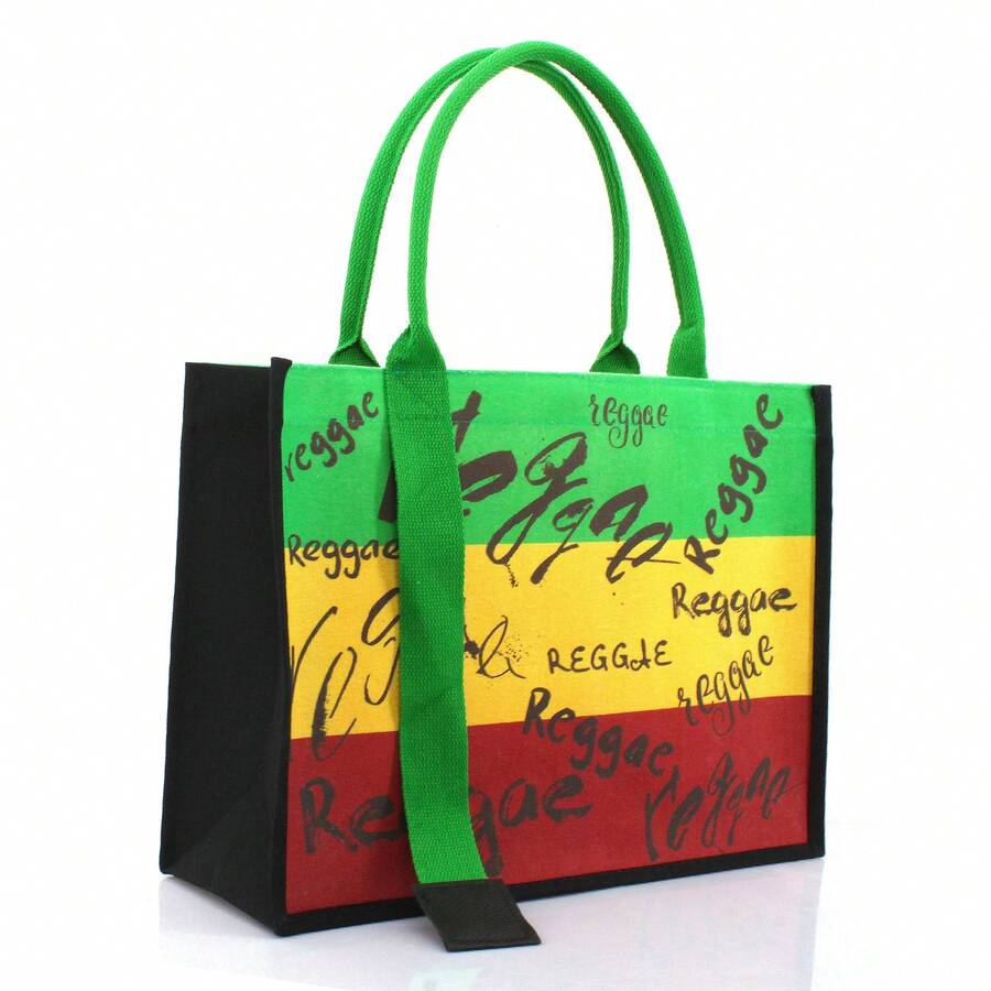 Women's Canvas Tote Bag Ribbon Beach Bag Jamaican Reggae Party Bag - 關於 - 查看 1