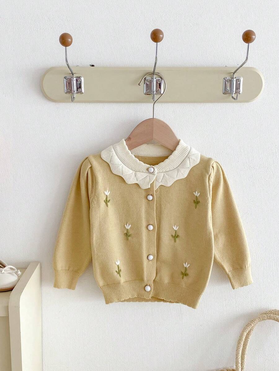 Cardigan cu dantelă și model brodat pentru bebeluși, toamnă/iarnă