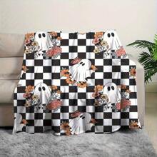 Halloween & Ghost Floral Checkered Flannel Blanket ,Super Soft Flannel Printed 3D Blanket, As Birthday Gifts, Family, Wedding, Souvenir Blankets, Polyester Blankets Suitable For All Seasons, Washable, Machine Washable, Lightweight, Breathable, Comfortable, Warm, Unique, 280gsm For Him, Her Personalized Ideal Gifts For Her, Him, Family, Boyfriend, Girlfriend, Father, Family, Mother, Lover, Daughter, Son, Grandfather, Grandmother, Friend, Classmate, Pet. Perfect Nap, Camping, Travel, Home, Daily Life, Office Decoration, Birthday, Anniversary, Valentine's Day, Thanksgiving, Christmas, Halloween, Mother's Day, Father's Day, Wedding, New Year Gifts ,Sofa,Bed,Car,Bedroom,Living Room,Office,  Outdoor Camping, Beach,Wall Decoration