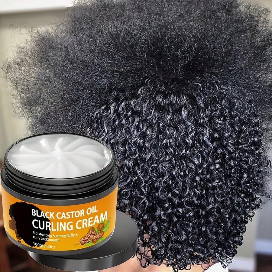 100g Black Castor Oil Curl Cream Infused With Argan Oil - Long Lasting Anti-Frizz Curls, Moisturizing Curl Elastic Styling Conditioner Cream, For Dry And Curly Hair, Unisex - 3.5oz/100g - 查看 1