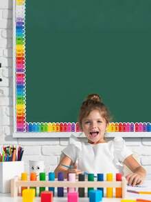 2pcs-59 Feet Pencil Crayon Bulletin Board Border Roll, Approx. 7.5cm Wide For Classroom Decorative Reusable Vibrant Rainbow Border For Chalkboards, Whiteboards, Doors For Teachers, School Supplies, Back To School Decorations. - Multicolor - View 3