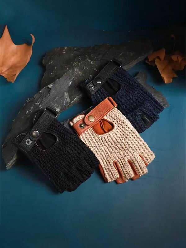 2pcs Motocross Gloves Autumn Winter Men's Wool Knitted Touch Screen Biker Gloves Driving Leather Motorcycle Gloves, Half Finger Gloves Unisex Knitted Sheepskin Patchwork Retro Riding Driving Women's Half Finger Gloves Men's Leather Gloves Men's Sheepskin Half Finger Gloves Knitted Vintage Summer Riding Protective Gloves