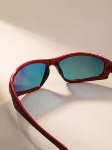 1 件女士红色环绕式 Y2K 户外运动时尚眼镜，适合日常通勤、音乐节、狂欢派对学院风，适合返校季盾形环绕式太阳镜 - 紅色 - 查看 4