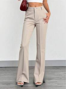 Women's Tailored Flare Pants With Fake Pockets At The Back - Màu be - Xem 1