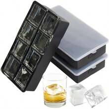 CZSlow Melting Large Silicone Ice Cube Tray For Freezer 2 Pack Easy To Push 8 Giant Square Cubes Use For Cocktails Iced Coffee Water Bottle Frozen Puree Kitchen Bar Essentials Black2216 - 黑色 - 查看 1