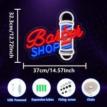 Barber Shop 10 Level Dimmablee LED Neon Decor Sign, Wall/Desktop Business Sign, For Indoor And Outdoor,Unique Decoration For Barber Shop,Gift For Friend/Shop/Stores/Room, 5V2A USB Powered - FY-TM-250186 - 查看 3