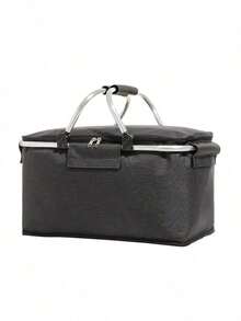 Foldable Nylon Picnic Bag, Outdoor Travel Insulated Lunch Tote Bag, Portable Food Cooler Basket With Handle - Black - Multicolor - View 2