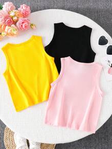 3 pezzi/set Canotte estive con stampa di cuori e ragazze per ragazze giovani, collo a giro, confezione casual multipack per bambine