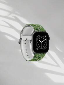 1 pieza Pulsera de repuesto suave y elástica con patrón de flor blanca sobre fondo verde, transpirable, compatible con Samsung, Garmin, Honor smartwatches, 38mm 40mm 41mm 45mm 44mm 42mm 49mm. Correa de silicona elegante y casual, compatible con Ultra SE/10/9/8/7/6/5/4/3/2/1