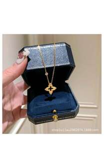 1 pieza Collar gargantilla diseño minimalista versátil de lujo, con textura de trébol hueco en color dorado vintage