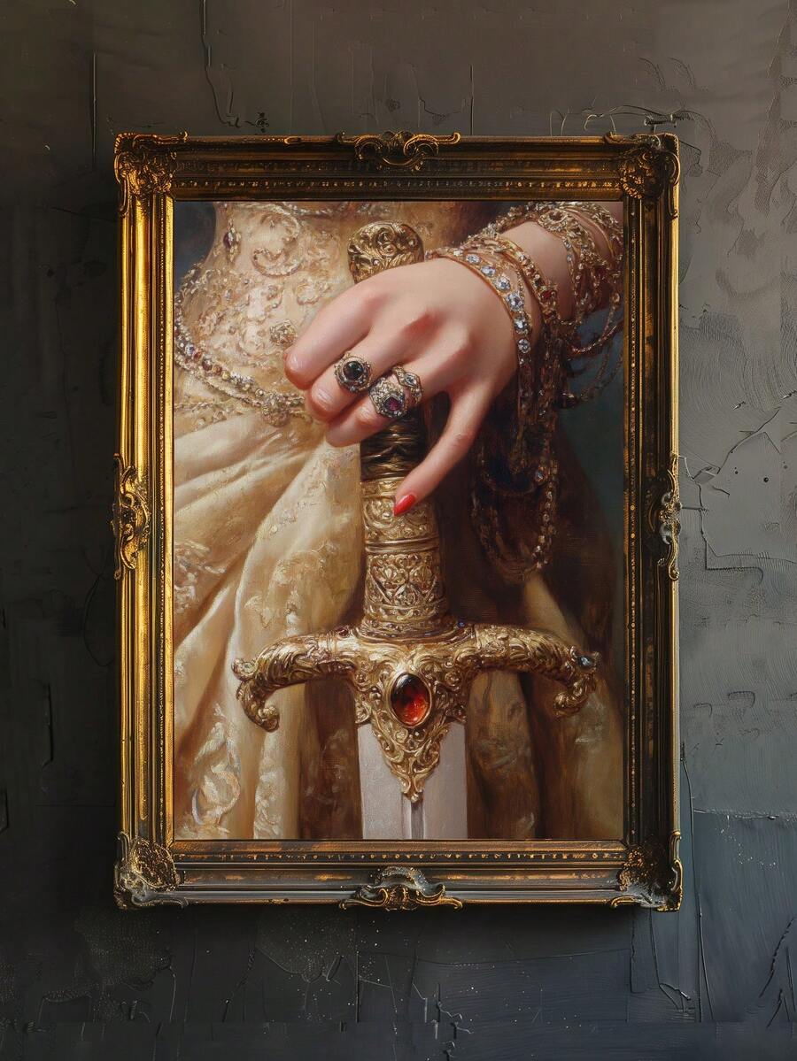 1 件，帆布墙画/卷轴画，墙画，防水，海报，带框墙画，秋季，万圣节，维多利亚时代持剑女子海报，黑暗学院艺术哥特式装饰，古董插图，复古墙画，适用于客厅、卧室、玄关装饰、鬼屋或万圣节派对装饰