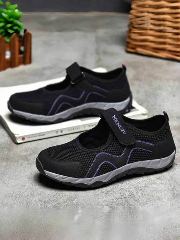 Women's Mesh Breathable Shoes, Soft & Comfortable Elderly/Mom Shoes, Elderly Dance Shoes, Grandma Shoes With Adjustable Hook And Loop For Easy Wearing, Summer Sports Shoes (Slight Color Difference), (Random Shoe Upper Line Color, Random Letter MENGZU Or MANGZU)