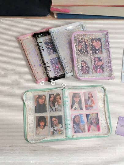 Sticker Storage Organizer Binder A5 Sticker Collecting Book, Sticker Organizer Binder, Reusable Zipper Album With Clear Laser Star Cover And Pocket Pages, Journal Albums Diary School Office Supplies, Perfect For Stickers, Small Accessories