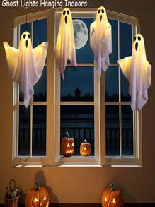1pc/White Halloween Hanging Ghost LED Lights Decorations, LED Lights Indoor Wall Decorations, Bedroom Outdoor Party Garden Decorations Decorations Front Porch Patio Scary Cute Spooky Halloween LED Lights Decorative Supplies, Halloween Perfect Gift Set