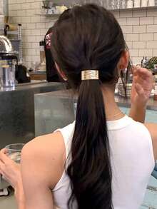 1 件金色金属几何装饰发带，趣味暗黑风格，女士奢华马尾辫固定器，马尾辫发带，金属发箍，现代马尾辫套，金色简约发夹，发饰，婚礼发带，送给她的礼物，马尾辫固定器，发圈，发绳 - 金色 - 查看 4