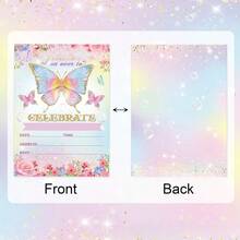 25pcs Assorted Pink & Blue Color Butterfly Greeting Card & Stickers Set, Birthday Party Invitation Card Set Includes 2 Types Of Cards, 2 Types Of Envelopes, & 5pcs Stickers Each