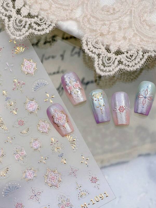 1pc Engraved Golden Stars And Moons Nail Art Stickers Adhesive Sliders DIY Nails Polish Manicure Sticker Decals