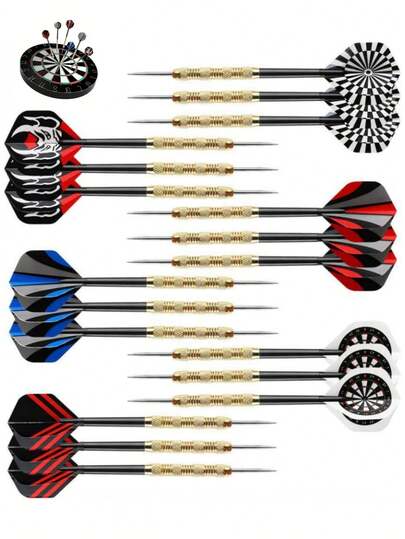 Set de 6 dardos de punta de acero, con vuelos de varios estilos, adecuados para juegos de fiesta de adultos como Halloween, Navidad y Acción de Gracias