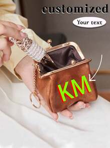 Customized Coin Purse, Small Retro Clip Coin Purse, Women's First Layer Waxed Cowhide Coin Bag Storage Bag With Key Chain, Can Be Used As A Bag Accessory, Suitable For Daily Outings To Store Lipstick Keys, Change, Charging Money, Etc.