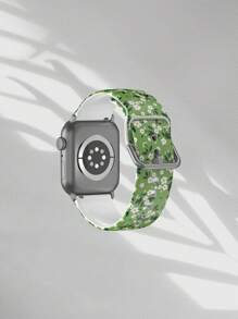 1 pieza Pulsera de repuesto suave y elástica con patrón de flor blanca sobre fondo verde, transpirable, compatible con Samsung, Garmin, Honor smartwatches, 38mm 40mm 41mm 45mm 44mm 42mm 49mm. Correa de silicona elegante y casual, compatible con Ultra SE/10/9/8/7/6/5/4/3/2/1