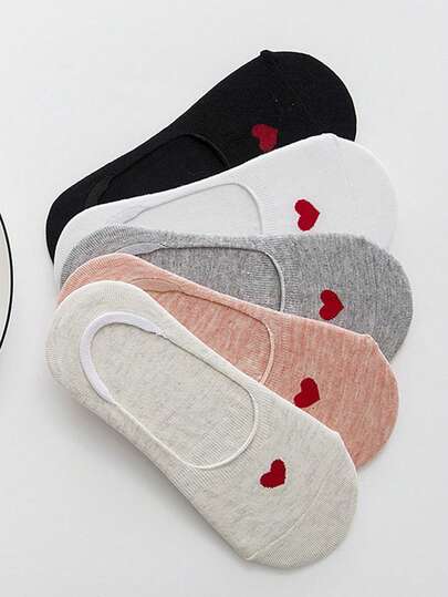 5 أزواج من الجوارب غير المرئية بشكل قلب للنساء، قصيرة القامة وقليلة الارتفاع، تصميم جميل مضاد للانزلاق بالسيليكون، هدية عيد الميلاد بدون بطاقة