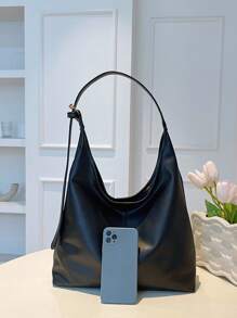 Bolso de hombro de gran capacidad y unicolor suave de estilo vintage para mujeres, bolso cruzado versátil con asa, bolso de hombro tipo hobo de gran capacidad, bolso cruzado de bandolera casual para el trabajo