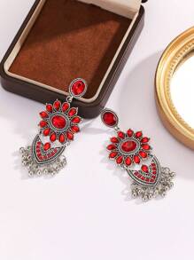 1 Pair Of Zinc Alloy Retro And Fashionable Women's Earrings With Colored Water Rhinestones Imitating Pearls, Classic Stud Earrings, Colored Rhinestone Birdcages, And Heavily Crafted Stud Earrings For Daily Use, Parties, And Vacations