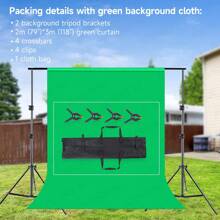 TOKQI 背景架 300cmx200cm（宽x高）摄影工作室可调节背景架支撑套件，含绿色幕布、2 个三脚架、4 个横杆、4 个夹子和便携包，适用于派对、活动装饰、婚礼、摄影 - 彩色 - 查看 4