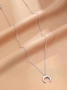 不锈钢项链搭配优雅月亮吊坠，时尚奢华的女士珠宝，适合宴会/派对 - 銀色 - 查看 3