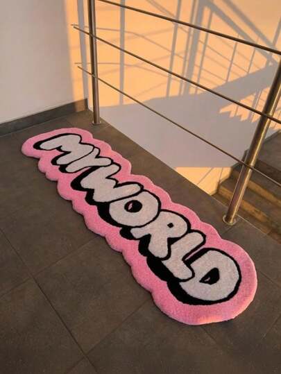 1 قطعة سجادة طويلة من الكشمير الاصطناعي مع تصميم نص "عالمي ممتع"، قابلة للغسل بالغسالة - بشكل غير متماثل، مناسبة لغرفة النوم والديكور الداخلي، ديكور عيد الميلاد والشكر وعيد الأب - تصميم باللون الوردي والأسود