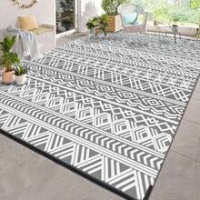 6ft X 9ft Waterproof Outdoor Rug - Durable Foldable Patio Carpet, Suitable For RV, Deck, Balcony, Backyard, Picnic, Porch, Camping, Beach, Grey & White - Gray - View 8