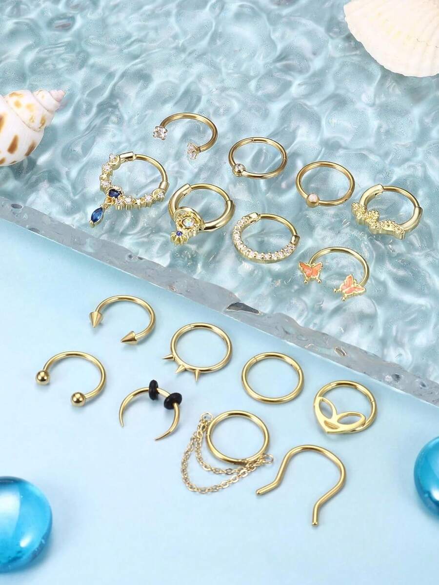 Milacolato 16Pcs 16G Septum Rings Hoop For Women Men Surgical Steel Dangle Septum Jewelry Septum Clicker Horseshoe Nose Rings Hoop Hinged Segment Daith Helix Tragus Cartilage Earrings Piercing - 彩色 - 查看 1