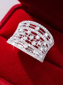 خاتم خطوبة فاخر وأنيق من الزركونيا، قطعة واحدة