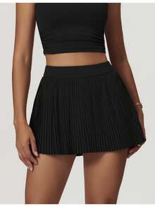 Women's High Waist Pleated Skirt With Built-In Shorts And Stretch Waistband - 黑色 - 查看 1