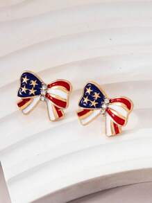 1 Par de Pendientes con lazo a la moda y único estilo con banderas europea y americana y diamantes