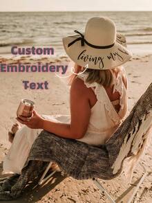 Customized Soft Edge Beach Hat - Single Travel Hat - Honeymoon Beach Hat - Personalized Sun Hat - Bridal Gift - Bridal Hat, Hat Size: One Size Fits Most, Crown: 3.5 Inches, Brim: 5 Inches, Wedding Element Straw Hat, Suitable For Beach Club Singles Party, Back To School Season, Summer Vacation