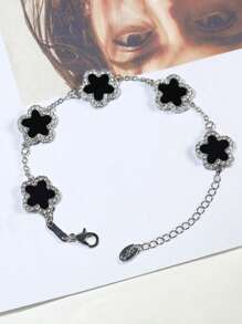 1pc Fashion Zinc Alloy Flower Decor Chain Bracelet For Women For Banquet Valentines,Mom,Mother,Mother's Day,Gift