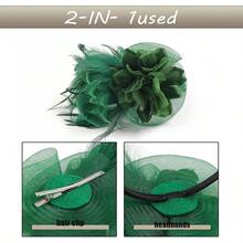 Fascinators Hats Women,Tea Party Fascinator Hair Clip With Feathers Wedding,Derby Hats Headbands - 款式1-綠色 - 查看 4