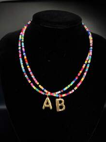 1pc Colorful Handmade Beaded Letter Necklace, Gift For Girls - Cute Letter Necklace For Teen Girls, Women's Fashion Letter Necklace For Girls, Personalized Birthday Back To School Gift For Kids Christmas
